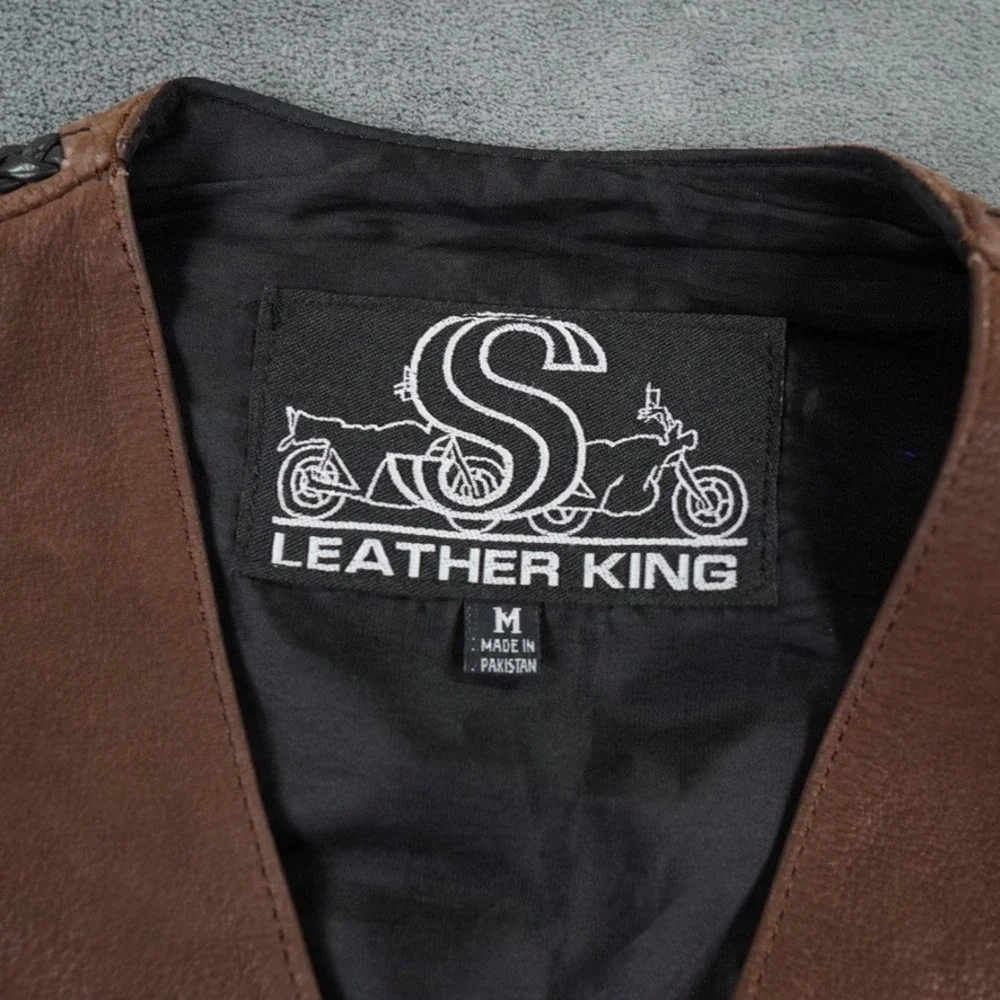 Leather King Motorcycle Vest Mens Medium Black Brown Suede Lace Up Biker Western